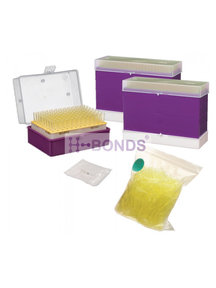 Pipette tips, Bevel Point™ style, (1 - 100 μl) - (Sterile, 10 Racks, 96 each) - Yellow